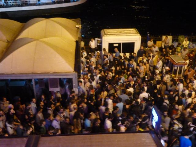Protesters are coming from the ferry boat walking to Taksim Square.