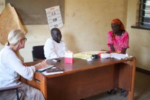 Talking with a patient in a hospital in South Sudan.