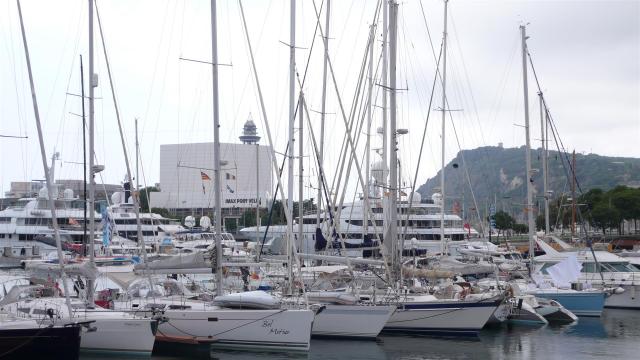 Harbour with Montjuic.