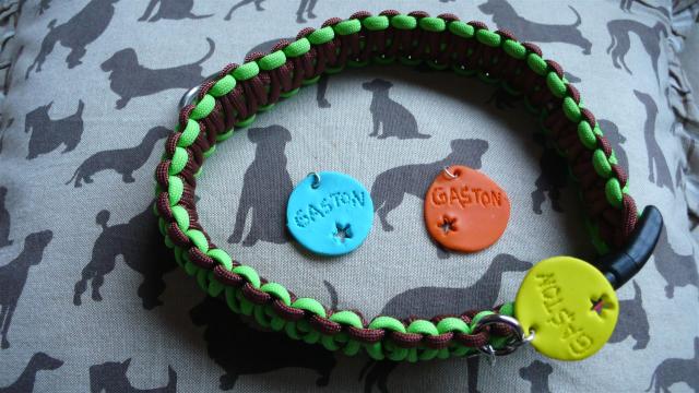 Here it is: A beautiful collar with colorful name tags. Handmade and very individual. I am happy!